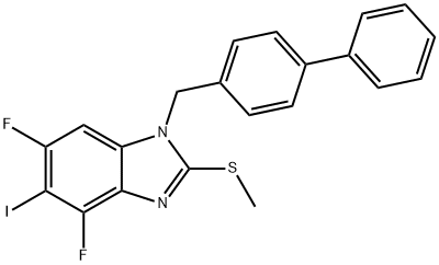 1H-Benzimidazole, 1-([1,1'-biphenyl]-4-ylmethyl)-4,6-difluoro-5-iodo-2-(methylthio)- 结构式