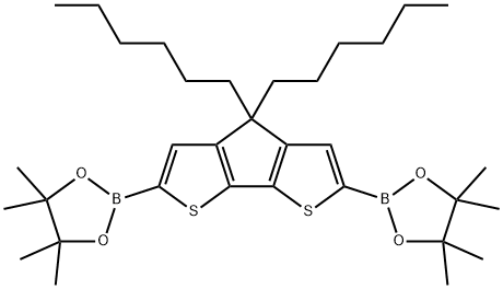 2,2'-(4,4-Dihexyl-4H-cyclopenta[1,2-b:5,4-b']dithiophene-2,6-diyl)bis(4,4,5,5-tetramethyl-1,3,2-dioxaborolane) 结构式