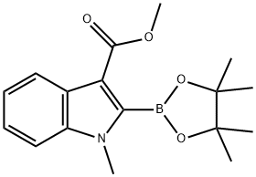 1H-Indole-3-carboxylic acid, 1-methyl-2-(4,4,5,5-tetramethyl-1,3,2-dioxaborolan-2-yl)-, methyl ester 结构式