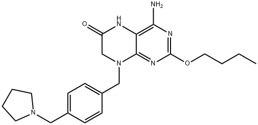 4-Amino-2-butoxy-8-[4-(1-pyrrolidinylmethyl)benzyl]-7,8-dihydro-6(5H)-pteridinone 结构式