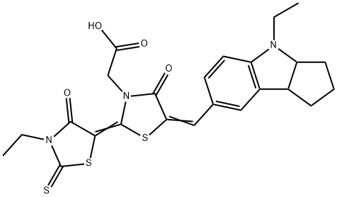 5-[(4-Ethyl-1,2,3,3a,4,8b-hexahydrocyclopent[b]indol-7-yl)methylene]-2-(3-ethyl-4-oxo-2-thioxo-5-thiazolidinylidene)-4-oxo-3-thiazolidineacetic Acid 结构式