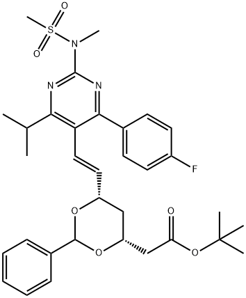 1,3-Dioxane-4-acetic acid, 6-[(1E)-2-[4-(4-fluorophenyl)-6-(1-methylethyl)-2-[methyl(methylsulfonyl)amino]-5-pyrimidinyl]ethenyl]-2-phenyl-, 1,1-dimethylethyl ester, (4R,6S)- 结构式