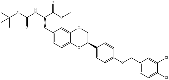 2-Propenoic acid, 3-[(2R)-2-[4-[(3,4-dichlorophenyl)methoxy]phenyl]-2,3-dihydro-1,4-benzodioxin-6-yl]-2-[[(1,1-dimethylethoxy)carbonyl]amino]-, methyl ester 结构式