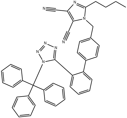 1H-Imidazole-4,5-dicarbonitrile, 2-butyl-1-[[2'-[1-(triphenylmethyl)-1H-tetrazol-5-yl][1,1'-biphenyl]-4-yl]methyl]- 结构式