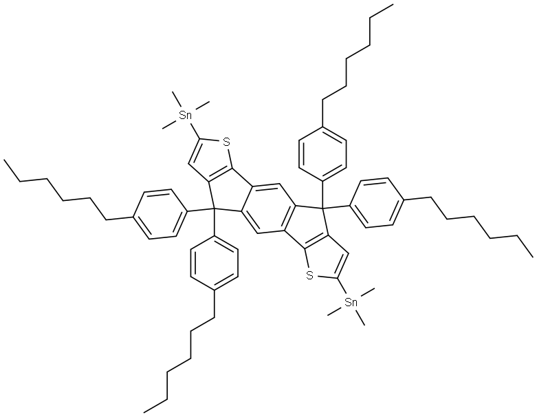 2,7-二(三甲基锡)-4,4,9,9-四(对己基苯)-引达省并二噻吩 结构式