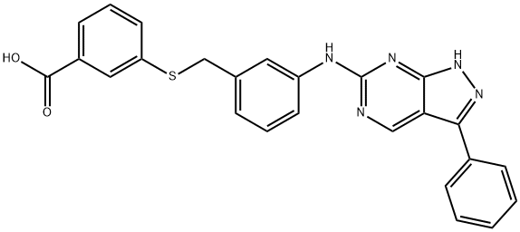 Benzoic acid, 3-[[[3-[(3-phenyl-1H-pyrazolo[3,4-d]pyrimidin-6-yl)amino]phenyl]methyl]thio]- 结构式