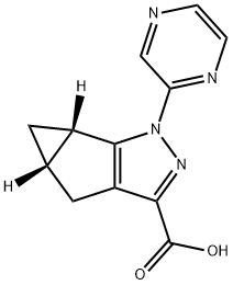 1H-Cyclopropa[4,5]cyclopenta[1,2-c]pyrazole-3-carboxylic acid, 4,4a,5,5a-tetrahydro-1-(2-pyrazinyl)-, (4aS,5aS)- 结构式