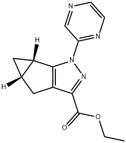 1H-Cyclopropa[4,5]cyclopenta[1,2-c]pyrazole-3-carboxylic acid, 4,4a,5,5a-tetrahydro-1-(2-pyrazinyl)-, ethyl ester, (4aS,5aS)- 结构式