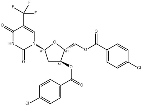 1-[2-deoxy-3,5-di-O-(p-chlorobenzoyl)-β-D-erythropentofuranosyl]-5-trifluoromethyl uracil 结构式