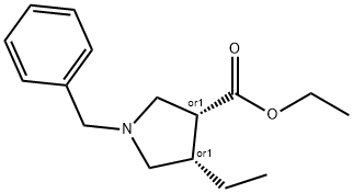 REL-(3R,4S)-1-苄基-4-乙基吡咯烷-3-羧酸乙酯 结构式