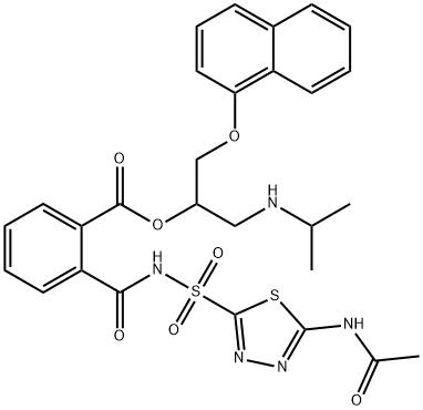 Benzoic acid, 2-[[[[5-(acetylamino)-1,3,4-thiadiazol-2-yl]sulfonyl]amino]carbonyl]-, 1-[[(1-methylethyl)amino]methyl]-2-(1-naphthalenyloxy)ethyl ester 结构式