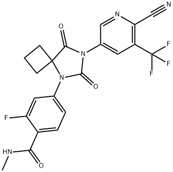 4-(7-(6-cyano-5-(trifluoromethyl)pyridin-3-yl)-6,8-dioxo-5,7-diazaspiro[3.4]octan-5-yl)-2-fluoro-N-methylbenzamide 结构式