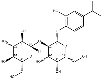 (2R,3R,4S,5R,6S)-2-(hydroxymethyl)-6-phenoxy-3-(propan-2-yl)-5-{[(2S,3R,4S,5S,6R)-3,4,5-trihydroxy-6-(hydroxymethyl)tetrahydro-2H-pyran-2-yl]oxy}tetrahydro-2H-pyran-3,4,5-triol (non-preferred name) 结构式