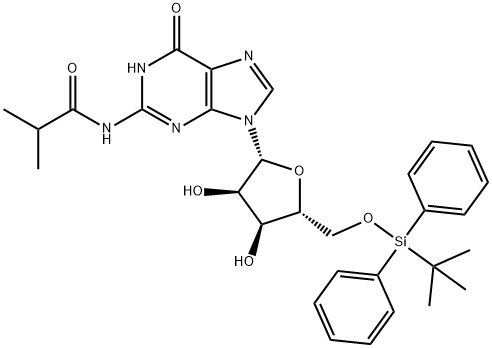 9-(5-O-tert-butyldiphenylsilyl-β-D-ribofuranosyl)-2-N-isobutyrylguanine 结构式