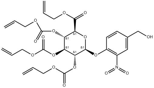 allyl 1-(4-hydroxymethyl-2-nitrophenyl)-2,3,4-tri-O-allyloxycarbonyl-β-D-glucuronate 结构式