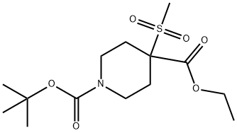 1,4-Piperidinedicarboxylic acid, 4-(methylsulfonyl)-, 1-(1,1-dimethylethyl) 4-ethyl ester 结构式