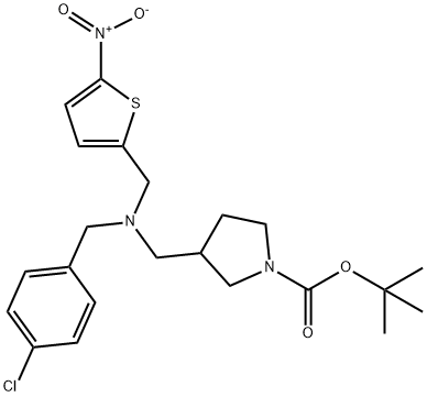 1-Pyrrolidinecarboxylic acid, 3-[[[(4-chlorophenyl)methyl][(5-nitro-2-thienyl)methyl]amino]methyl]-, 1,1-dimethylethyl ester 结构式