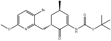 Carbamic acid, N-[(3R,5S)-5-[(3-bromo-6-methoxy-2-pyridinyl)methyl]-3-methyl-6-oxo-1-cyclohexen-1-yl]-, 1,1-dimethylethyl ester 结构式