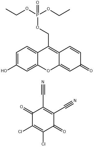 Phosphoric acid, diethyl (6-hydroxy-3-oxo-3H-xanthen-9-yl)methyl ester, compd. with 4,5-dichloro-3,6-dioxo-1,4-cyclohexadiene-1,2-dicarbonitrile (1:1) 结构式