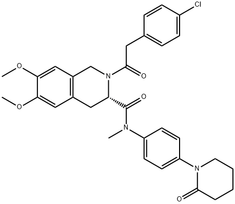 3-Isoquinolinecarboxamide, 2-[2-(4-chlorophenyl)acetyl]-1,2,3,4-tetrahydro-6,7-dimethoxy-N-methyl-N-[4-(2-oxo-1-piperidinyl)phenyl]-, (3S)- 结构式