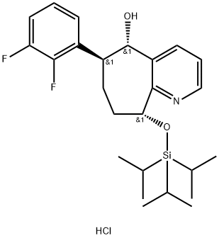 5H-Cyclohepta[b]pyridin-5-ol, 6-(2,3-difluorophenyl)-6,7,8,9-tetrahydro-9-[[tris(1-methylethyl)silyl]oxy]-, hydrochloride (1:1), (5S,6S,9R)- 结构式