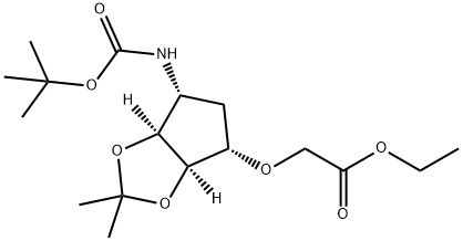 Acetic acid, 2-[[(3aR,4S,6R,6aS)-6-[[(1,1-dimethylethoxy)carbonyl]amino]tetrahydro-2,2-dimethyl-4H-cyclopenta-1,3-dioxol-4-yl]oxy]-, ethyl ester 结构式