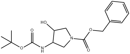 3-tert-Butoxycarbonylamino-4-hydroxy-pyrrolidine-1-carboxylic acid benzyl ester 结构式