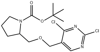 2-(2,4-Dichloro-pyrimidin-5-ylmethoxymethyl)-pyrrolidine-1-carboxylic acid tert-butyl ester 结构式