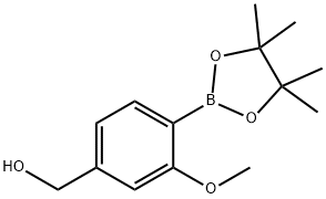 (3-甲氧基-4-(4,4,5,5-四甲基-1,3,2-二氧硼杂环戊烷-2-基)苯基)甲醇 结构式