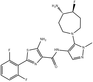 4-Thiazolecarboxamide, 5-amino-N-[5-[(4S,5S)-4-amino-5-fluorohexahydro-1H-azepin-1-yl]-1-methyl-1H-pyrazol-4-yl]-2-(2,6-difluorophenyl)- 结构式