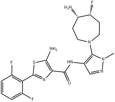 4-Thiazolecarboxamide, 5-amino-N-[5-[(4S,5R)-4-amino-5-fluorohexahydro-1H-azepin-1-yl]-1-methyl-1H-pyrazol-4-yl]-2-(2,6-difluorophenyl)- 结构式