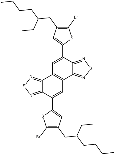 Naphtho[1,2-c:5,6-c']bis[1,2,5]thiadiazole, 5,10-bis[5-bromo-4-(2-ethylhexyl)-2-thienyl]- 结构式