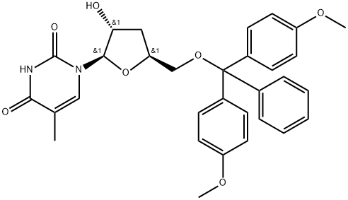 5'-O-(4,4-Dimethoxytrityl)-3'-deoxy-5-methyluridine 结构式