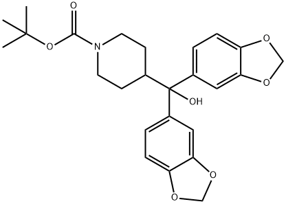 1-Piperidinecarboxylic acid, 4-[bis(1,3-benzodioxol-5-yl)hydroxymethyl]-, 1,1-dimethylethyl ester 结构式