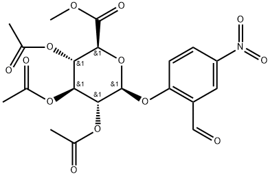 1-O-(2-甲酰基-4-硝基苯基)-2,3,4-三-O-乙酰基-Β-D-吡喃葡萄糖醛酸甲酯 结构式