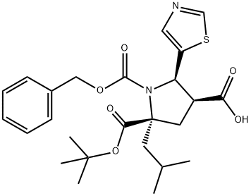 1,2,4-pyrrolidinetricarboxylic acid, 2-(2-methylpropyl)-5-(5-thiazolyl)-, 2-(1,1-dimethylethyl) 1-(phenylmethyl) ester, (2S,4S,5R)- 结构式