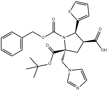 1,2,4-pyrrolidinetricarboxylic acid, 2-(1H-imidazol-1-ylmethyl)-5-(2-thienyl)-, 2-(1,1-dimethylethyl) 1-(phenylmethyl) ester, (2R,4S,5R)- 结构式