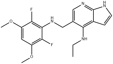 1H-Pyrrolo[2,3-b]pyridine-5-methanamine, N-(2,6-difluoro-3,5-dimethoxyphenyl)-4-(ethylamino)- 结构式