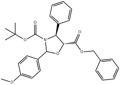 3,5-Oxazolidinedicarboxylic acid, 2-(4-methoxyphenyl)-4-phenyl-, 3-(1,1-dimethylethyl) 5-(phenylmethyl) ester, (4S,5R)- 结构式