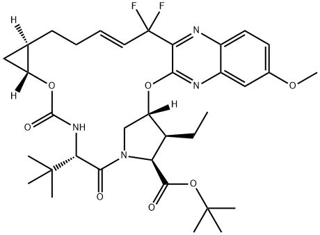 (2S,3S,4R)-4-((3-(1,1-二氟烯丙基)-7-甲氧基喹喔啉-2-基)氧)-3-乙基吡咯-1,2-二羧酸二叔丁酯 结构式