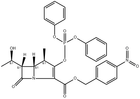 1-Azabicyclo[3.2.0]hept-2-ene-2-carboxylic acid, 3-[(diphenoxyphosphinyl)oxy]-6-(1-hydroxyethyl)-4-methyl-7-oxo-, (4-nitrophenyl)methyl ester, [4R-[4α,5α,6β(R*)]]- (9CI) 结构式