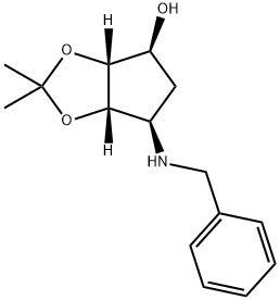 4H-Cyclopenta-1,3-dioxol-4-ol, tetrahydro-2,2-dimethyl-6-[(phenylmethyl)amino]-, (3aR,4S,6R,6aS)- 结构式