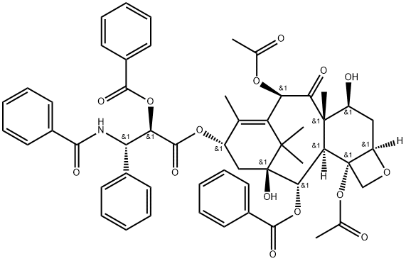Benzenepropanoic acid, β-(benzoylamino)-α-(benzoyloxy)-, (2aR,4S,4aS,6R,9S,11S,12S,12aR,12bS)-6,12b-bis(acetyloxy)-12-(benzoyloxy)-2a,3,4,4a,5,6,9,10,11,12,12a,12b-dodecahydro-4,11-dihydroxy-4a,8,13,13-tetramethyl-5-oxo-7,11-methano-1H-cyclodeca[3,4]benz[1,2-b]oxet-9-yl ester, (αR,βS)- 结构式
