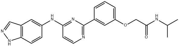 2-(3-(4-((1H-吲唑-5-基)氨基)嘧啶-2-基)苯氧基)-N-异丙基乙酰胺 结构式