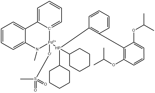 甲烷磺酸(2-二环己基膦基-2',4',6'-三-异丙基-1,1'-联苯基)(2'-氨基-1,1'-联苯-2-基)钯(II) 结构式