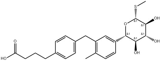 4-(4-(2-methyl-5-((2S,3R,4R,5S,6R)-3,4,5-trihydroxy-6-(methylthio)tetrahydro-2H-pyran-2-yl)benzyl)phenyl)butanoic acid 结构式