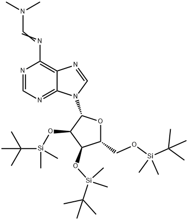N-[(Dimethylamino)methylene]-2'',3'',5''-tris-O-[(1,1-dimethylethyl)dimethylsilyl]-adenosine 结构式