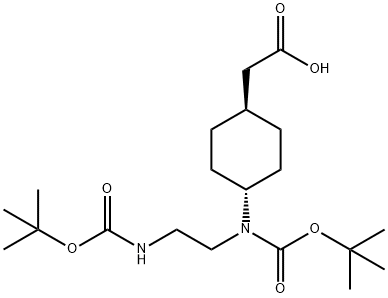 2-((1R,4R)-4-((叔丁氧羰基)(2-((叔丁氧羰基)氨基)乙基)氨基)环己基)乙酸 结构式