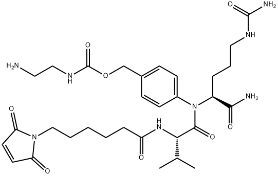 L-Ornithinamide, N-[6-(2,5-dihydro-2,5-dioxo-1H-pyrrol-1-yl)-1-oxohexyl]-L-valyl-N5-(aminocarbonyl)-N-[4-[[[[(2-aminoethyl)amino]carbonyl]oxy]methyl]phenyl]- 结构式