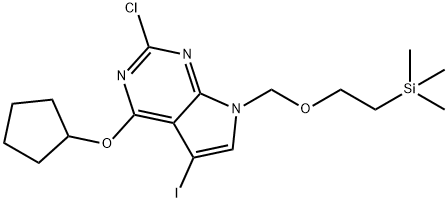 2-Chloro-4-(cyclopentyloxy)-5-iodo-7-[[2-(trimethylsilyl)ethoxy]methyl]-7H-pyrrolo[2,3-d]pyrimidine 结构式